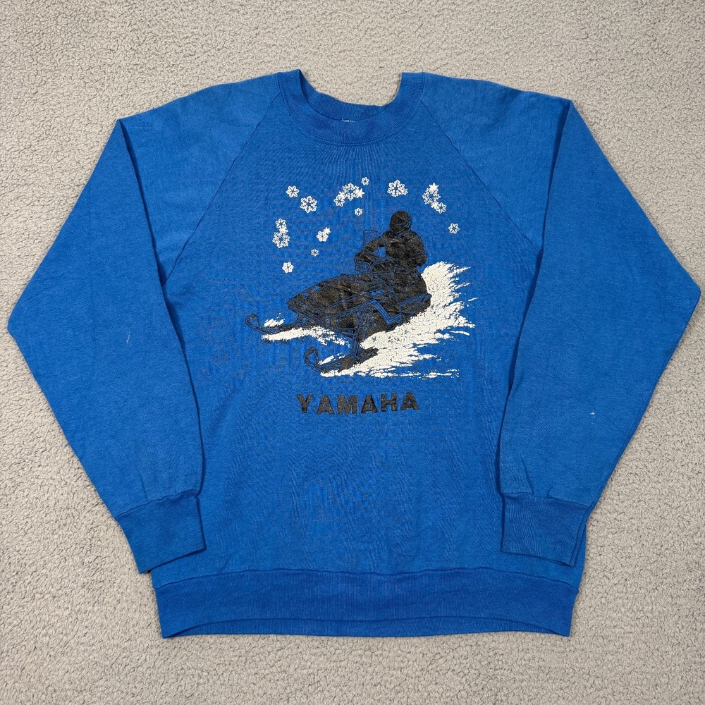 Vintage Yamaha Racing Team Sweatshirt Size L Blue USA Snowmobile 1980 Crewneck